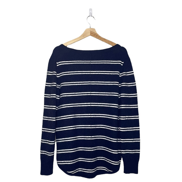 GAP Sweater Navy and White Striped Wool Blend V Neck Oversized Womens Large - Picture 2 of 11